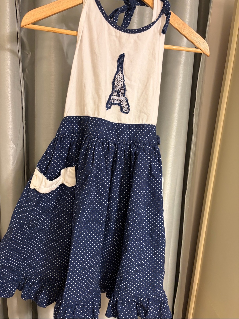 Sur La Table Apron Navy Polka Dot with Eiffel Applique